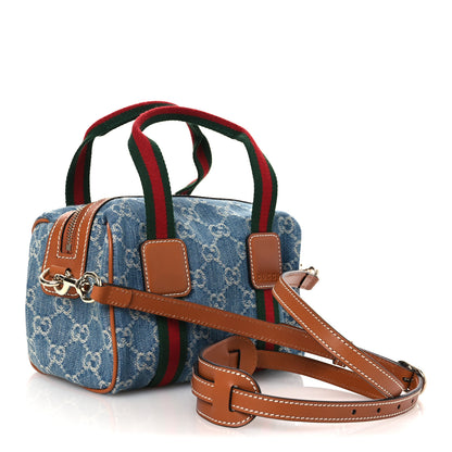 Gucci GG Denim Calfskin Web Mini GG Top Handle Bag Light Blue White 3 of 12