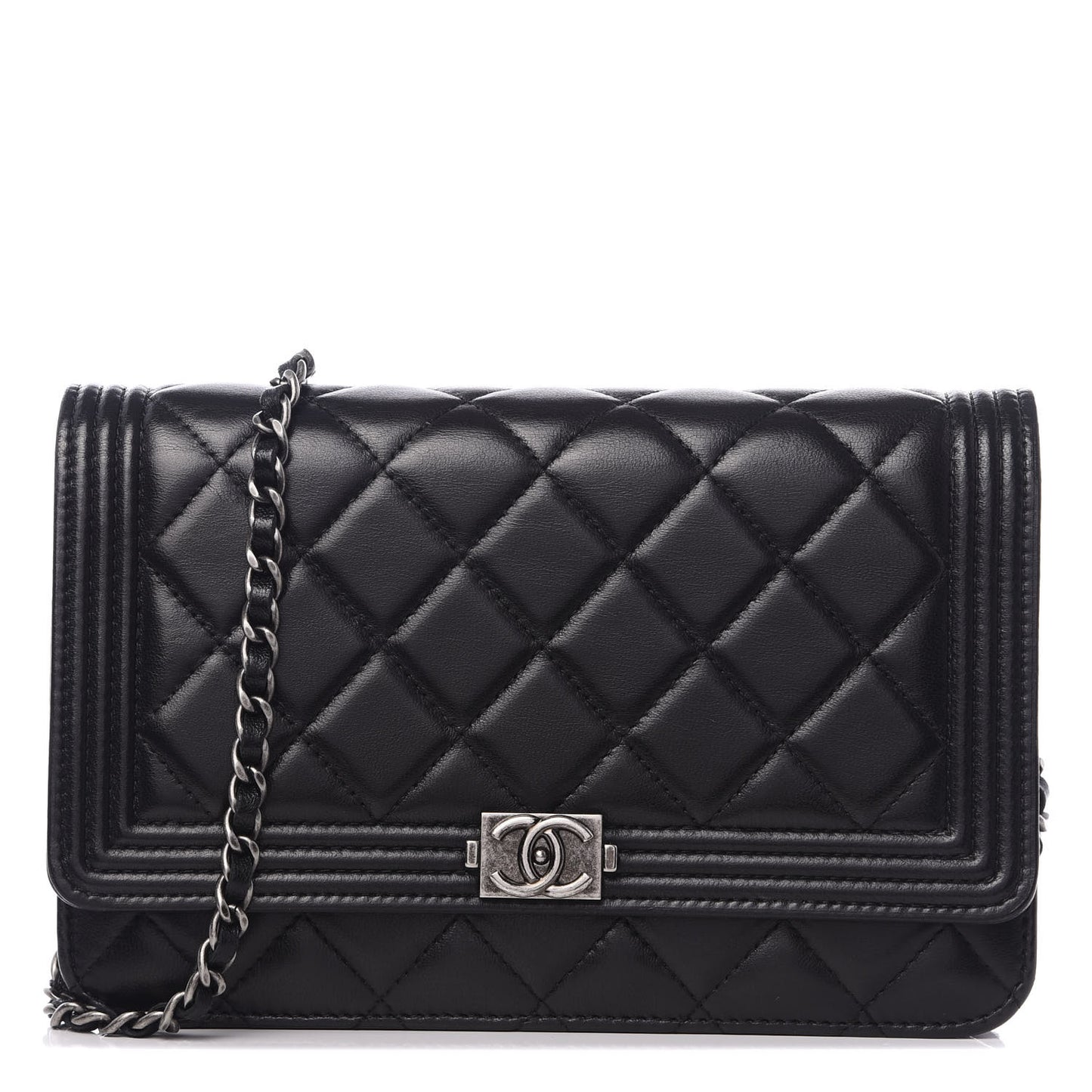 Lambskin Quilted Boy Wallet On Chain WOC Black