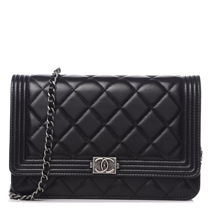 Chanel Lambskin Quilted Boy Wallet On Chain WOC Black 1 of 9