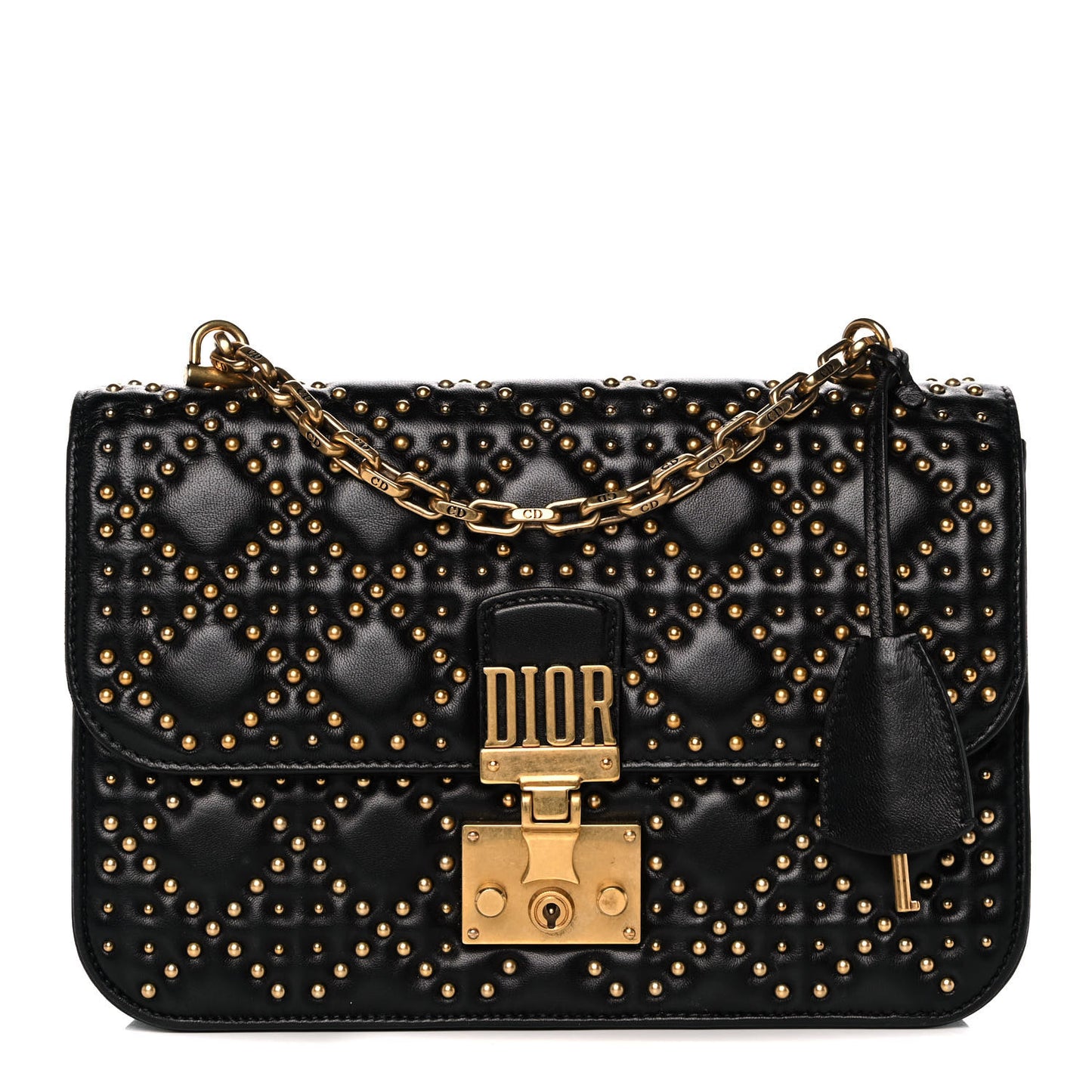 Lambskin Cannage Studded Large Dioraddict Flap Bag Black