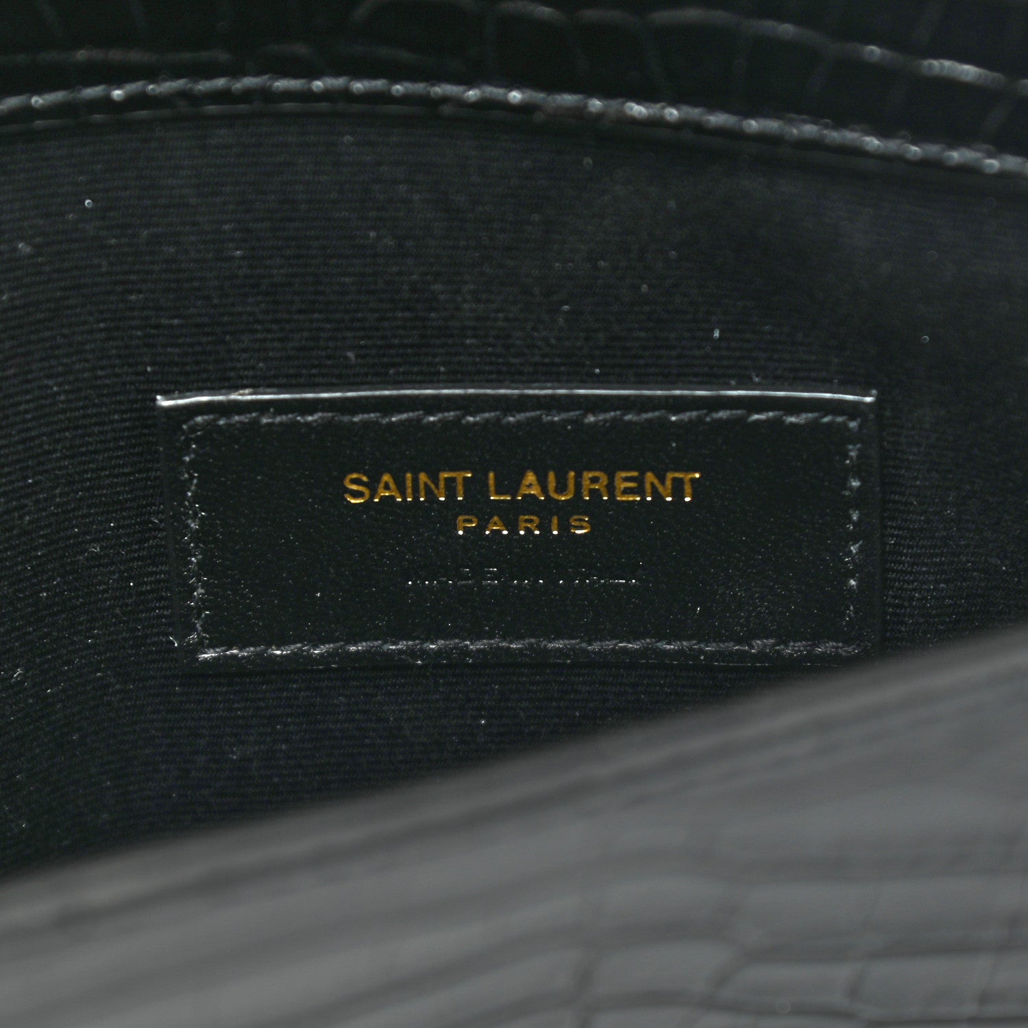 Saint Laurent Calfskin Crocodile Embossed Uptown Monogram Clutch Black 6 of 9