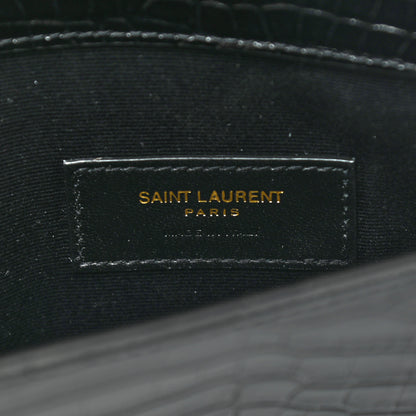 Saint Laurent Calfskin Crocodile Embossed Uptown Monogram Clutch Black 6 of 9