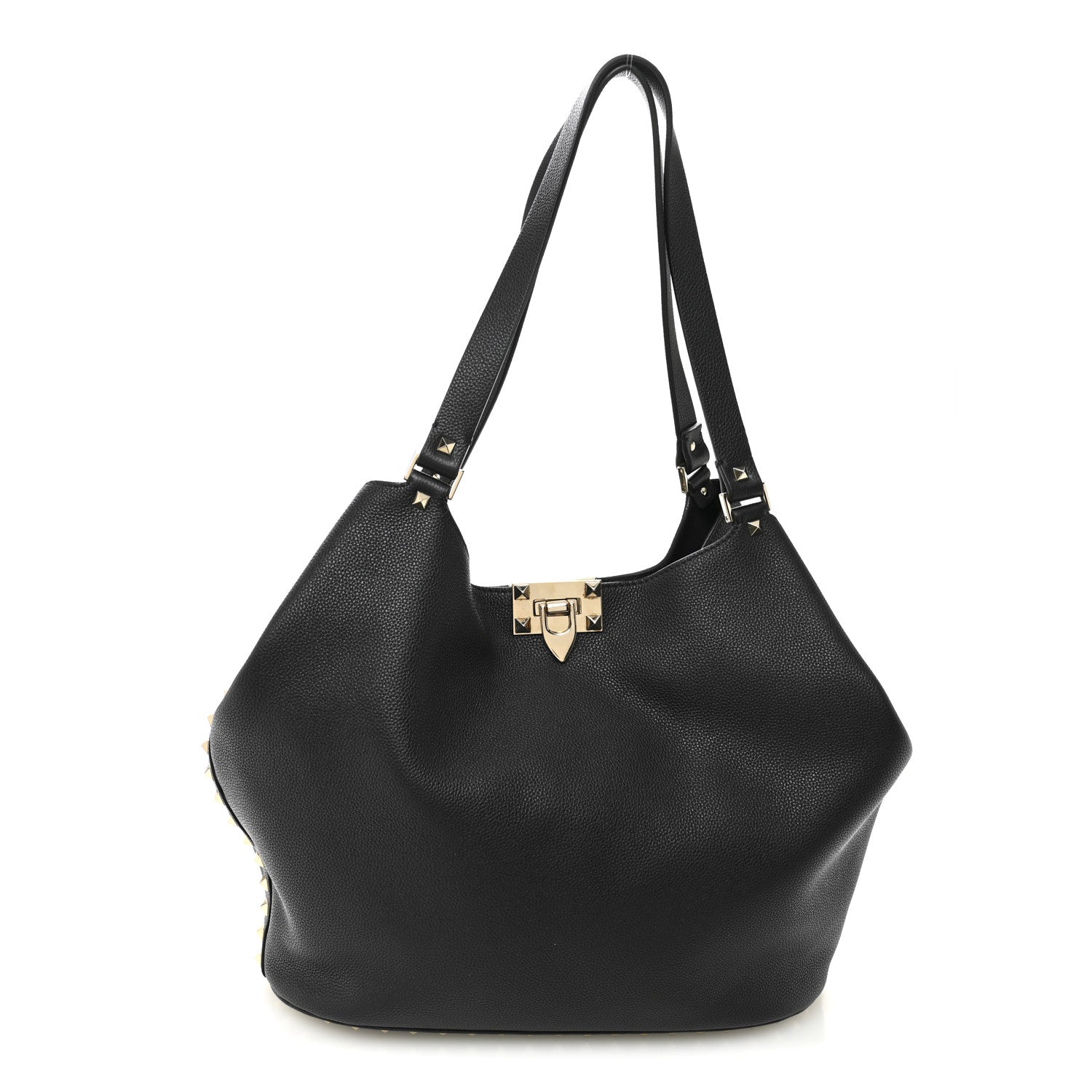 Valentino Garavani Grained Calfskin Small Rockstud Tote Black 1 of 10