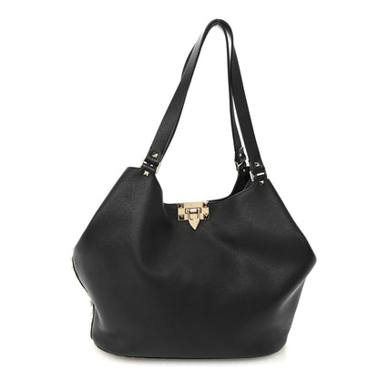 Valentino Garavani Grained Calfskin Small Rockstud Tote Black 1 of 10