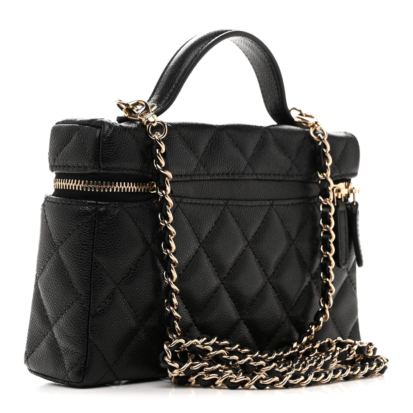Caviar Quilted Top Handle Slim Vanity With Chain Black