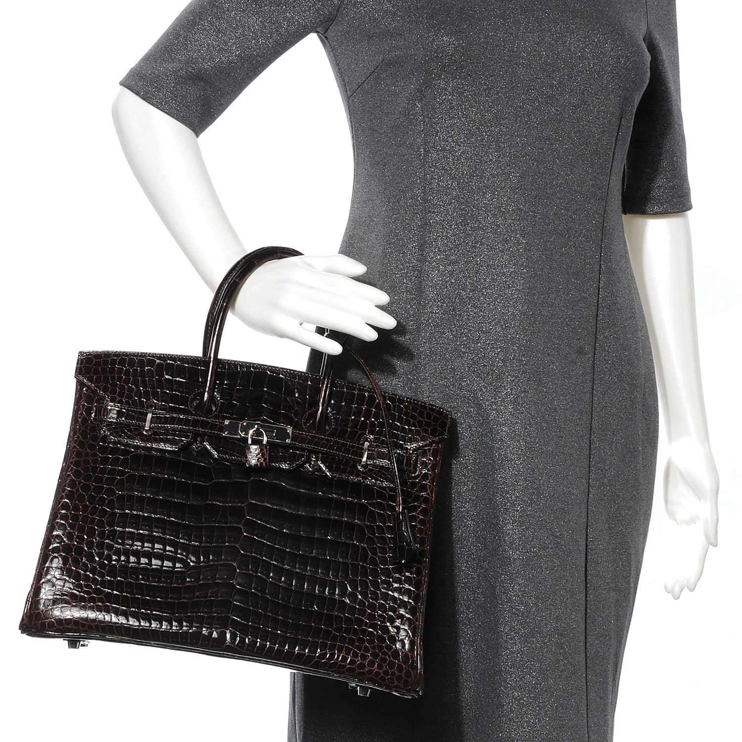 Hermes Shiny Porosus Crocodile Birkin 35 Cocoan 2 of 10