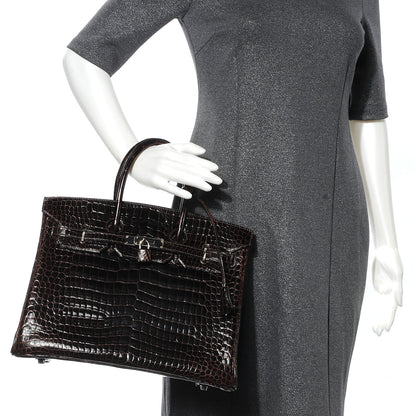 Hermes Shiny Porosus Crocodile Birkin 35 Cocoan 2 of 10