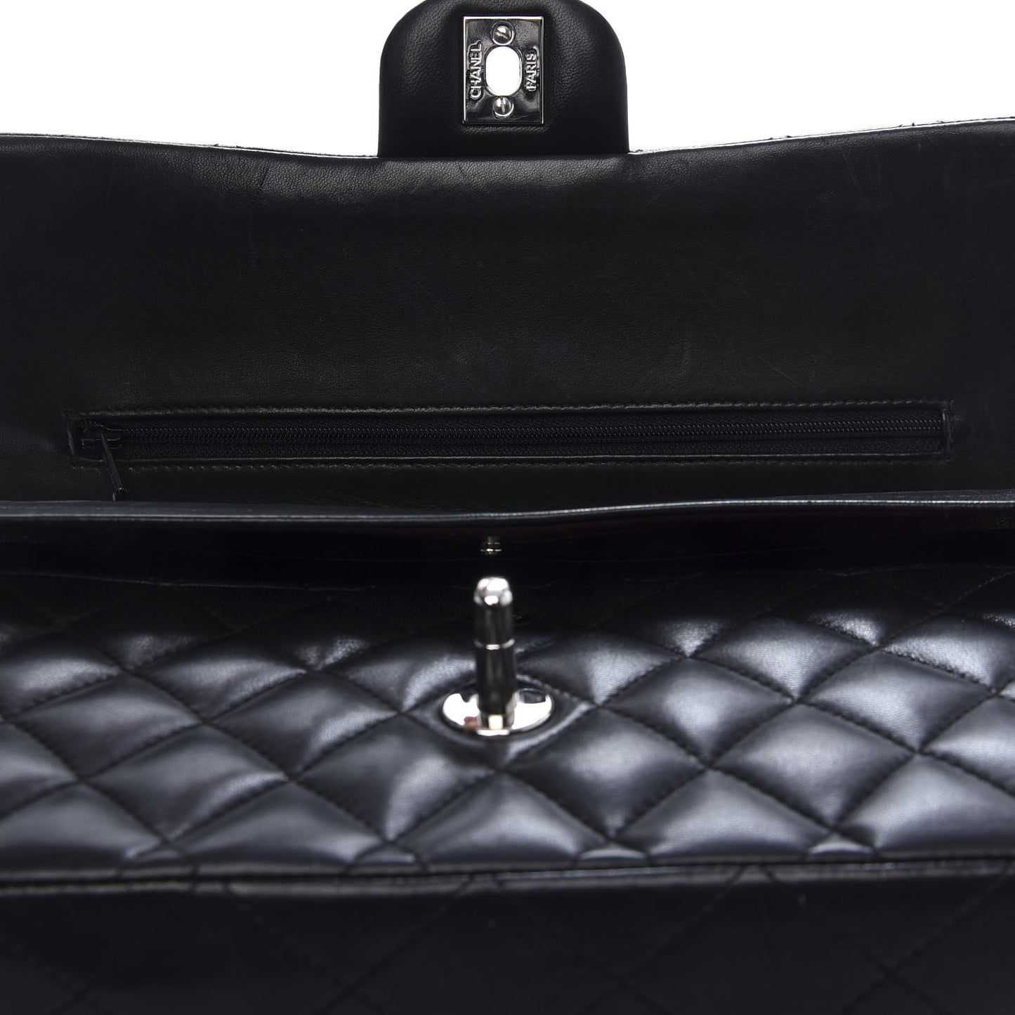 Lambskin Quilted Medium Double Flap Black