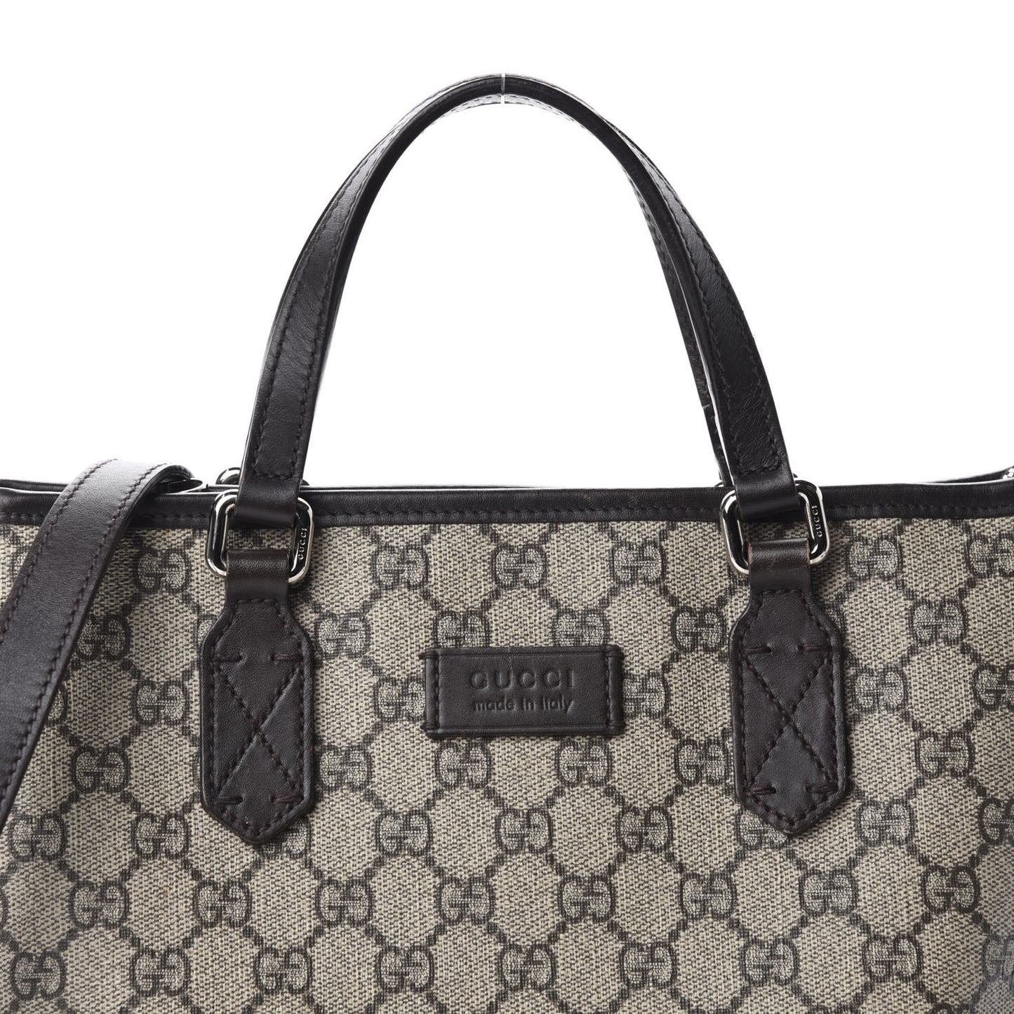 GG Supreme Monogram Small Zippered Tote Dark Brown