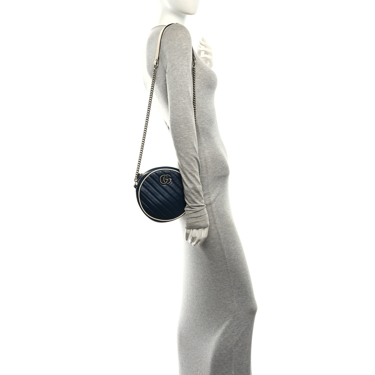 Gucci Azalea Calfskin Matelasse Diagonal Mini Torchon GG Marmont Round Shoulder Bag Blue Agata Mystic White 2 of 11