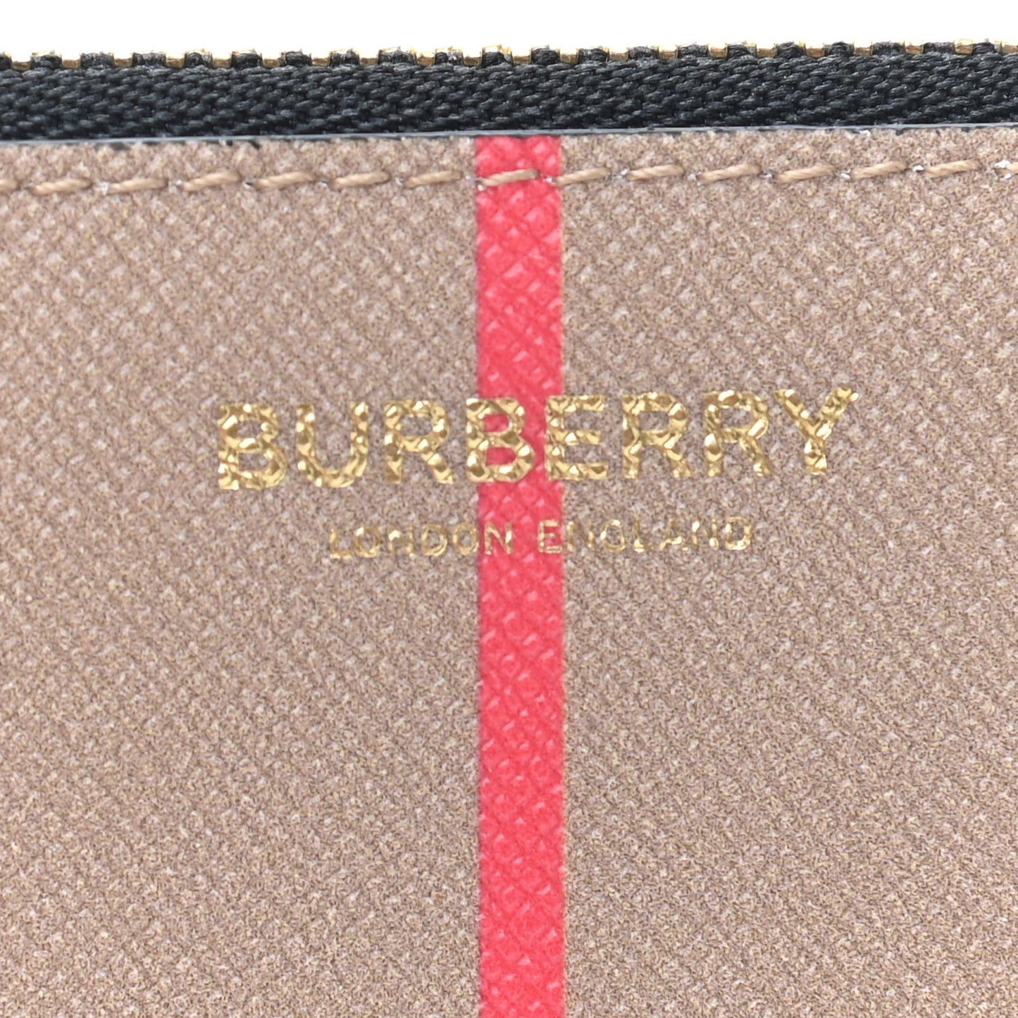 E-Canvas Calfskin Icon Stripe Zip Coin Case Archive Beige