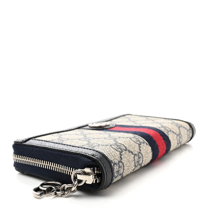 Gucci GG Supreme Monogram Textured Dollar Calfskin Web Ophidia Zip Around Wallet Beige Blue 4 of 8