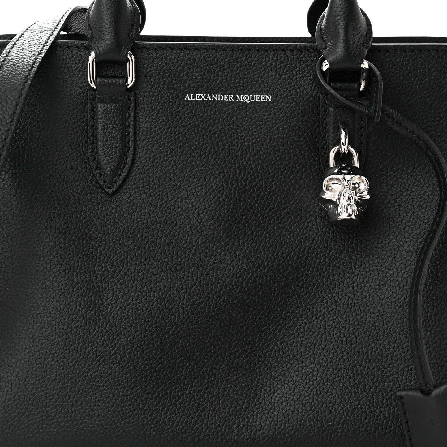 Pebbled Calfskin Small Skull Padlock Zip Around Tote Black