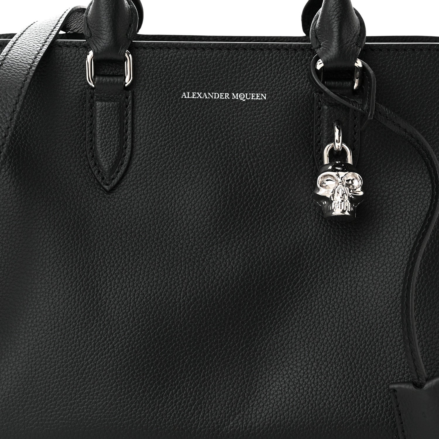 Alexander McQueen Pebbled Calfskin Small Skull Padlock Zip Around Tote Black 8 of 11
