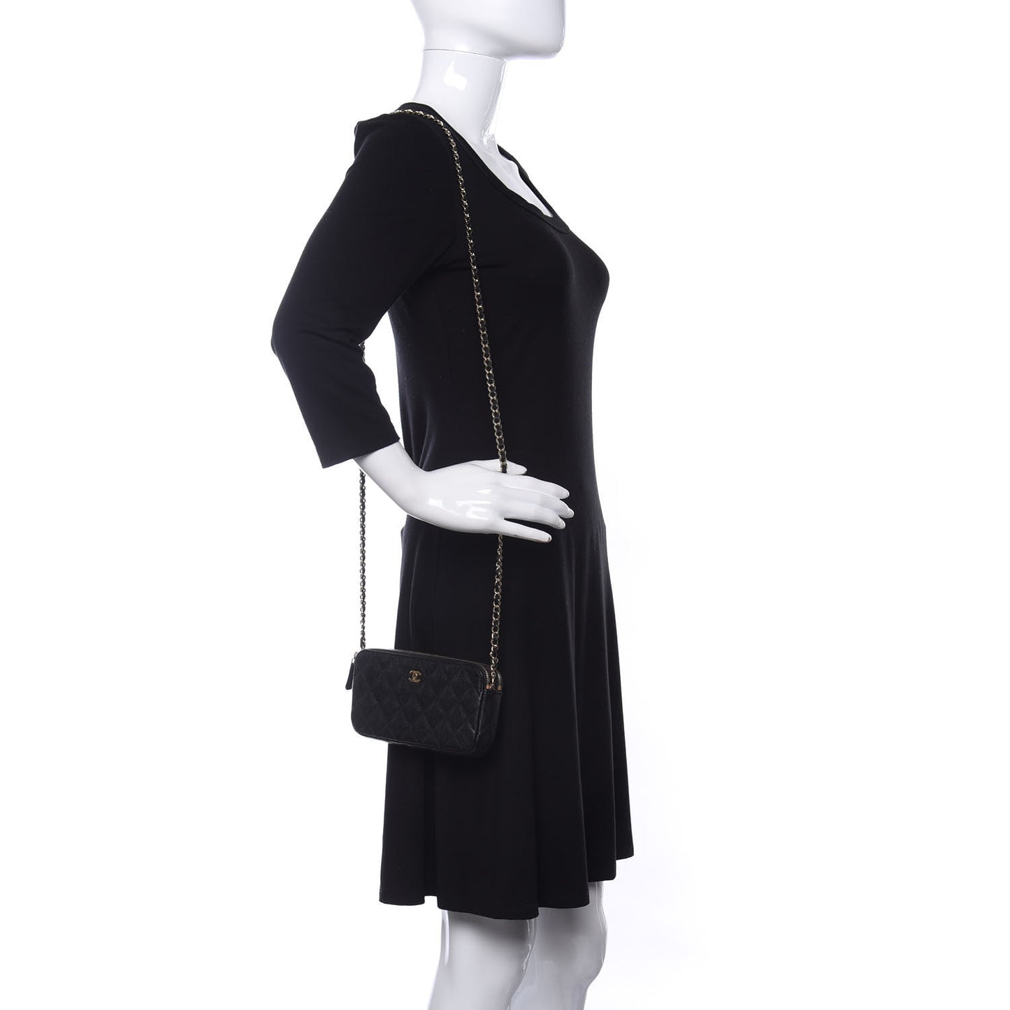 Caviar Quilted Small Clutch With Chain Black