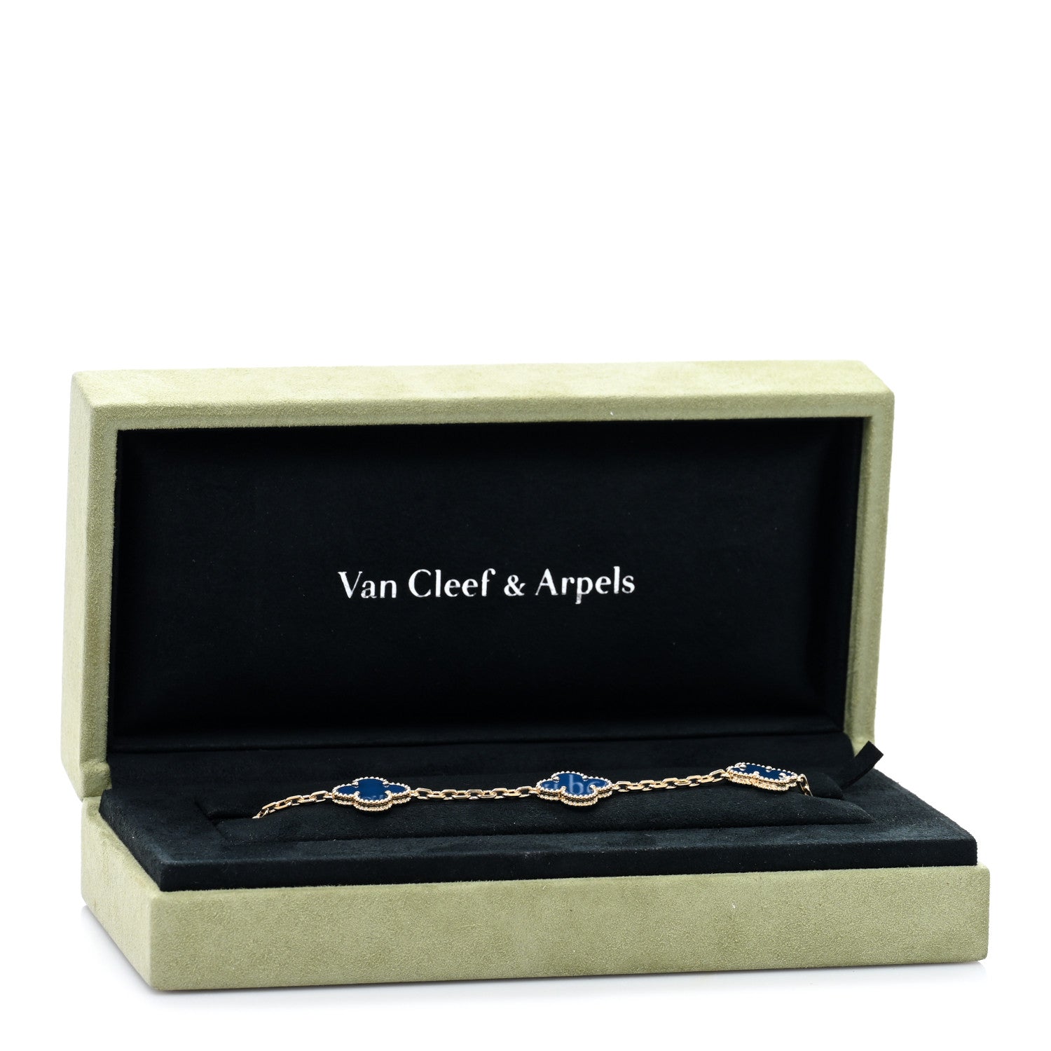 Van Cleef & Arpels 18K Yellow Gold Blue Agate 5 Motifs Vintage Alhambra Bracelet 4 of 4