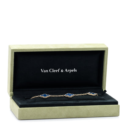 Van Cleef & Arpels 18K Yellow Gold Blue Agate 5 Motifs Vintage Alhambra Bracelet 4 of 4
