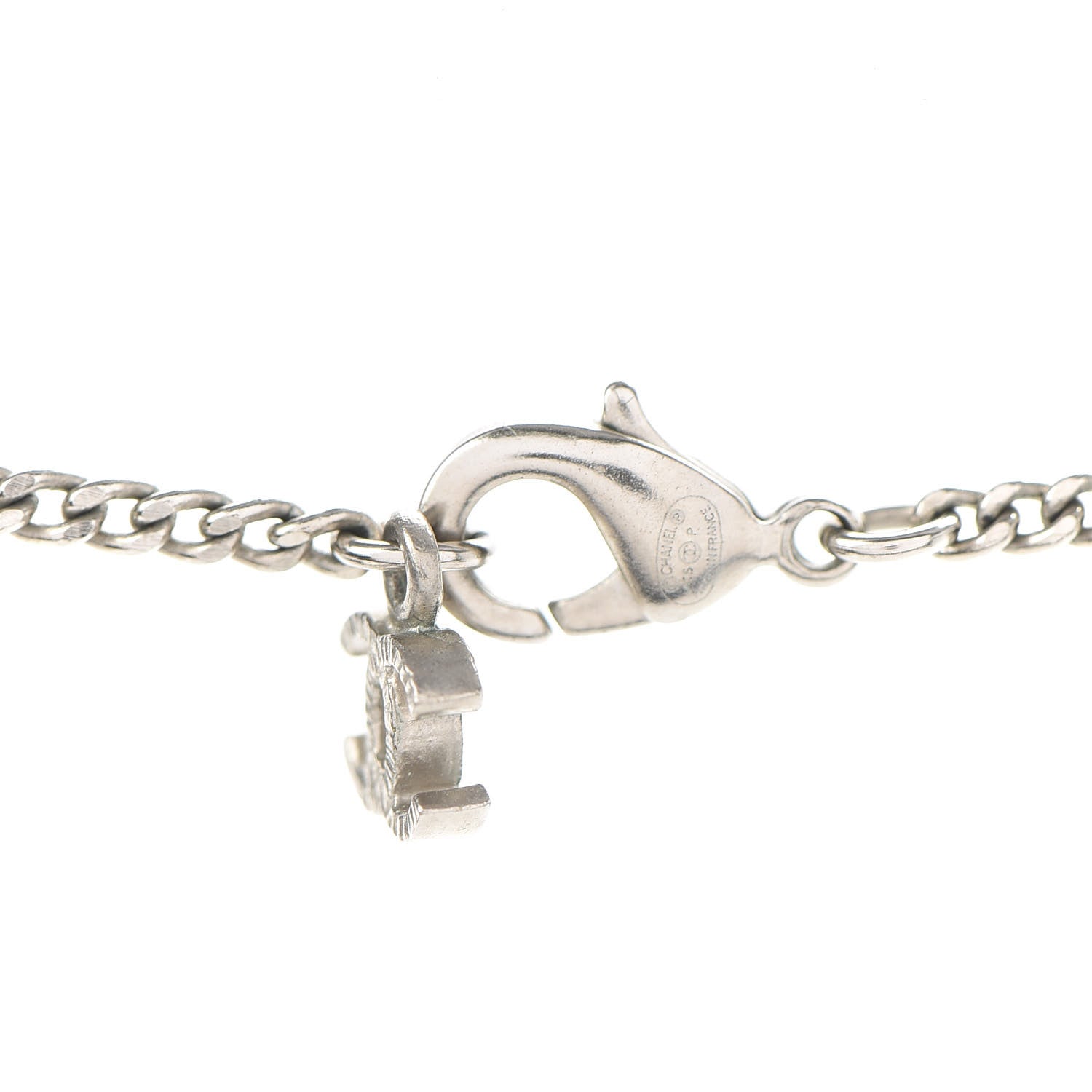 Chanel Crystal Baguette CC Necklace Silver Blue 6 of 7