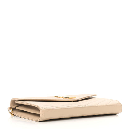 Saint Laurent Grain De Poudre Matelasse Chevron Monogram Chain Wallet Nude Powder 4 of 9