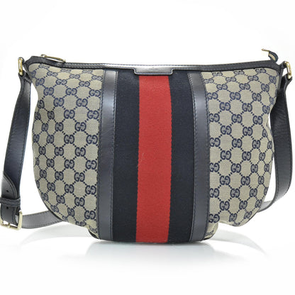 Gucci Monogram Vintage Web Medium Half Moon Hobo Navy 1 of 10