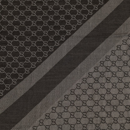 Gucci Wool Silk Monogram GGWeb Fringe Shawl Black Medium Grey 3 of 6