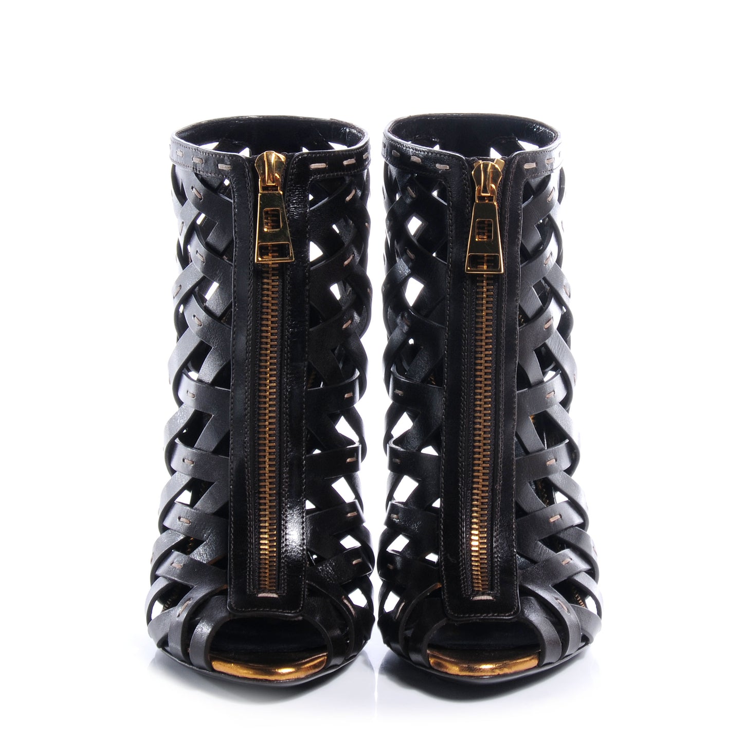 Leather Hand-Stitched Lattice Zebra Booties Dark Brown 38