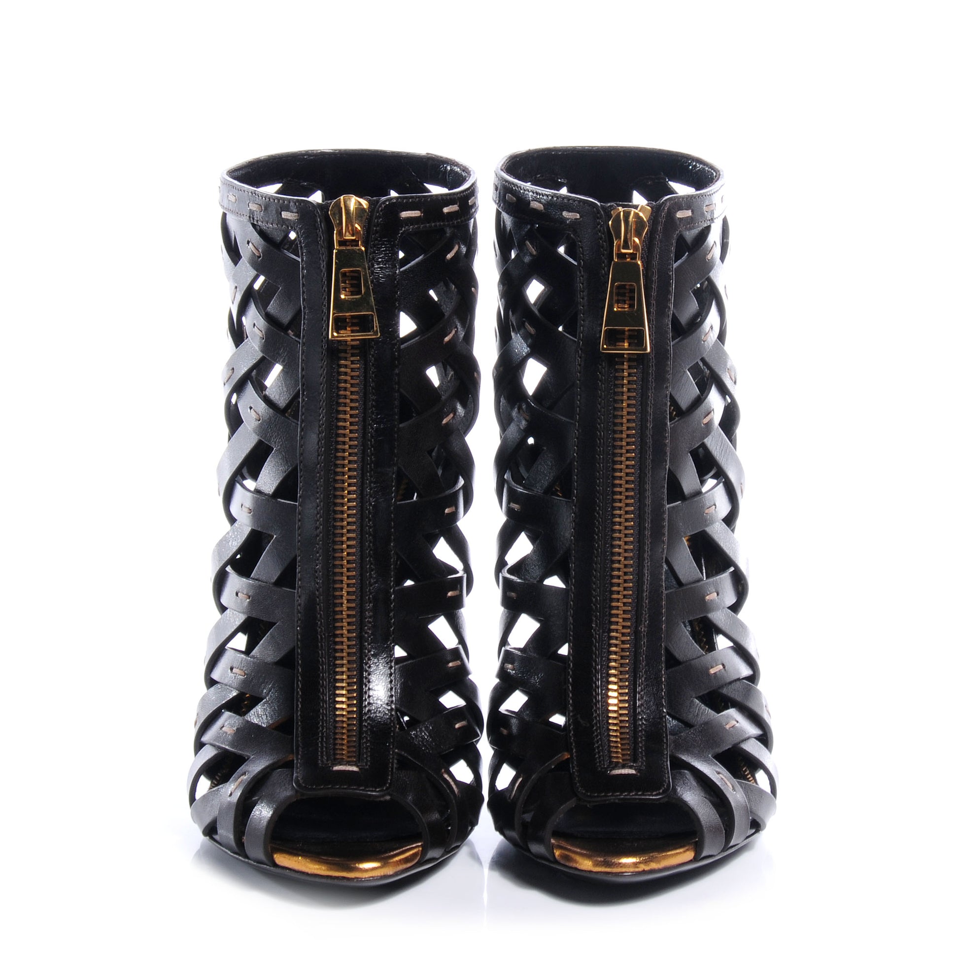 Tom Ford Leather Hand-Stitched Lattice Zebra Booties Dark Brown 38 2 of 6