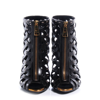 Tom Ford Leather Hand-Stitched Lattice Zebra Booties Dark Brown 38 2 of 6