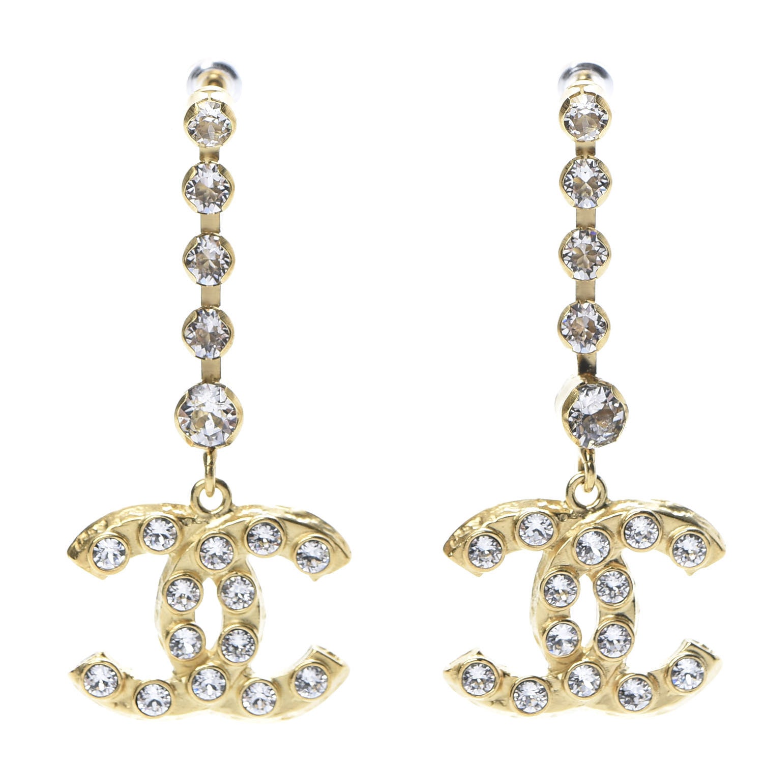 Chanel CC Crystal Drop Earrings Gold 1 of 5
