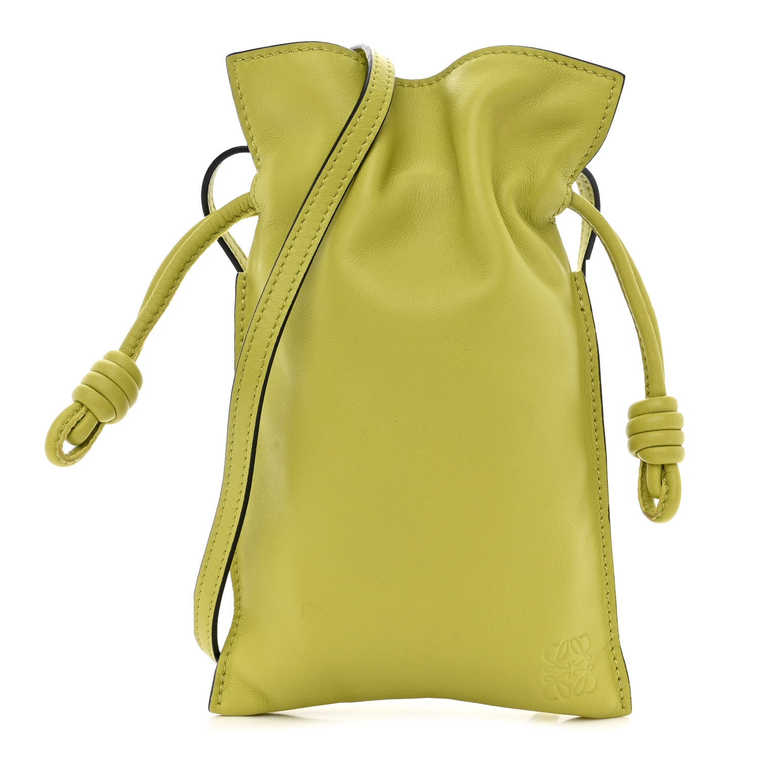 Loewe Calfskin Mini Drawstring Flamenco Knot Crossbody Pocket Bag Lime Green 1 of 10