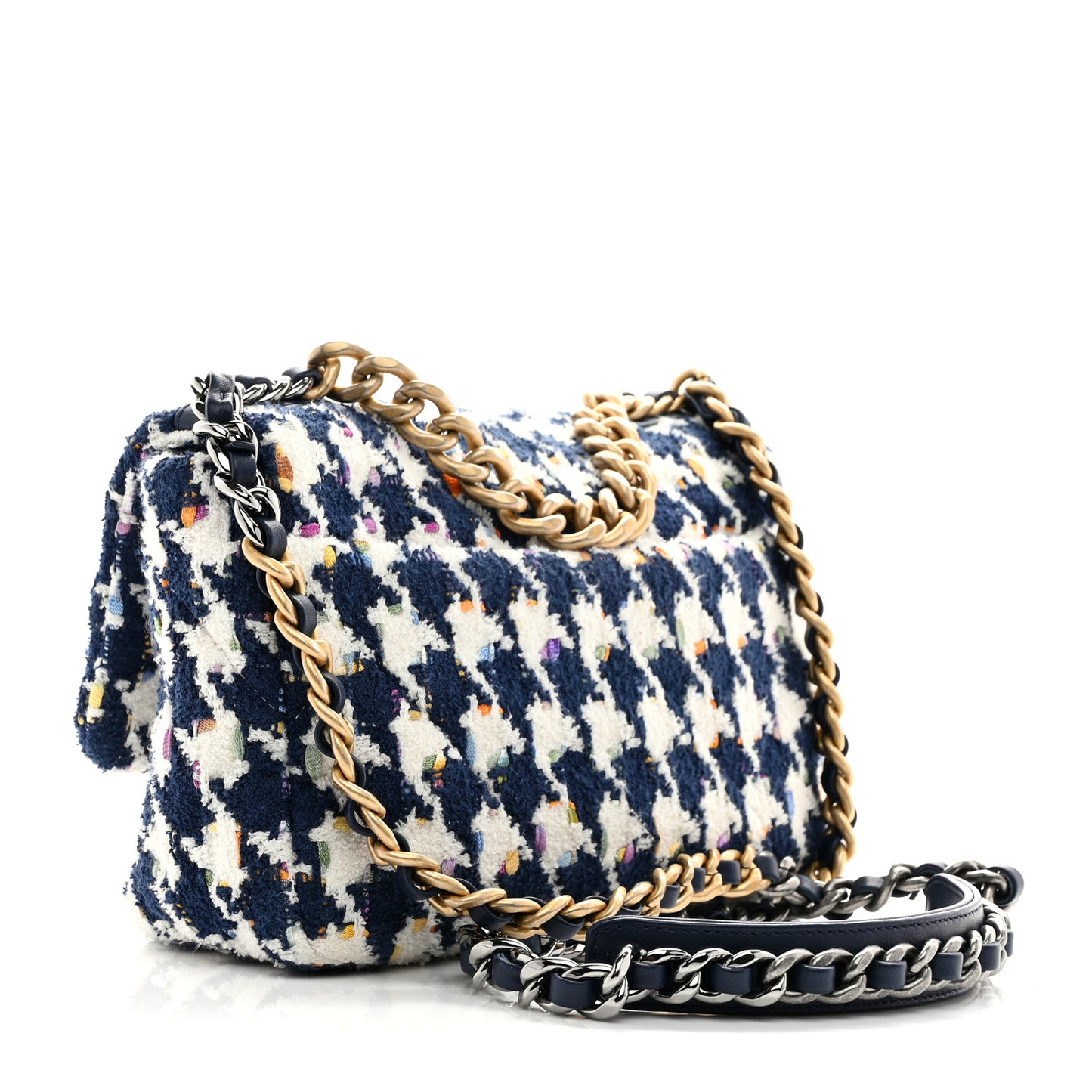 Tweed Quilted Medium Chanel 19 Flap Ecru Navy Blue Multicolor