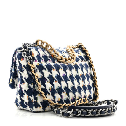 Chanel Tweed Quilted Medium Chanel 19 Flap Ecru Navy Blue Multicolor 3 of 10