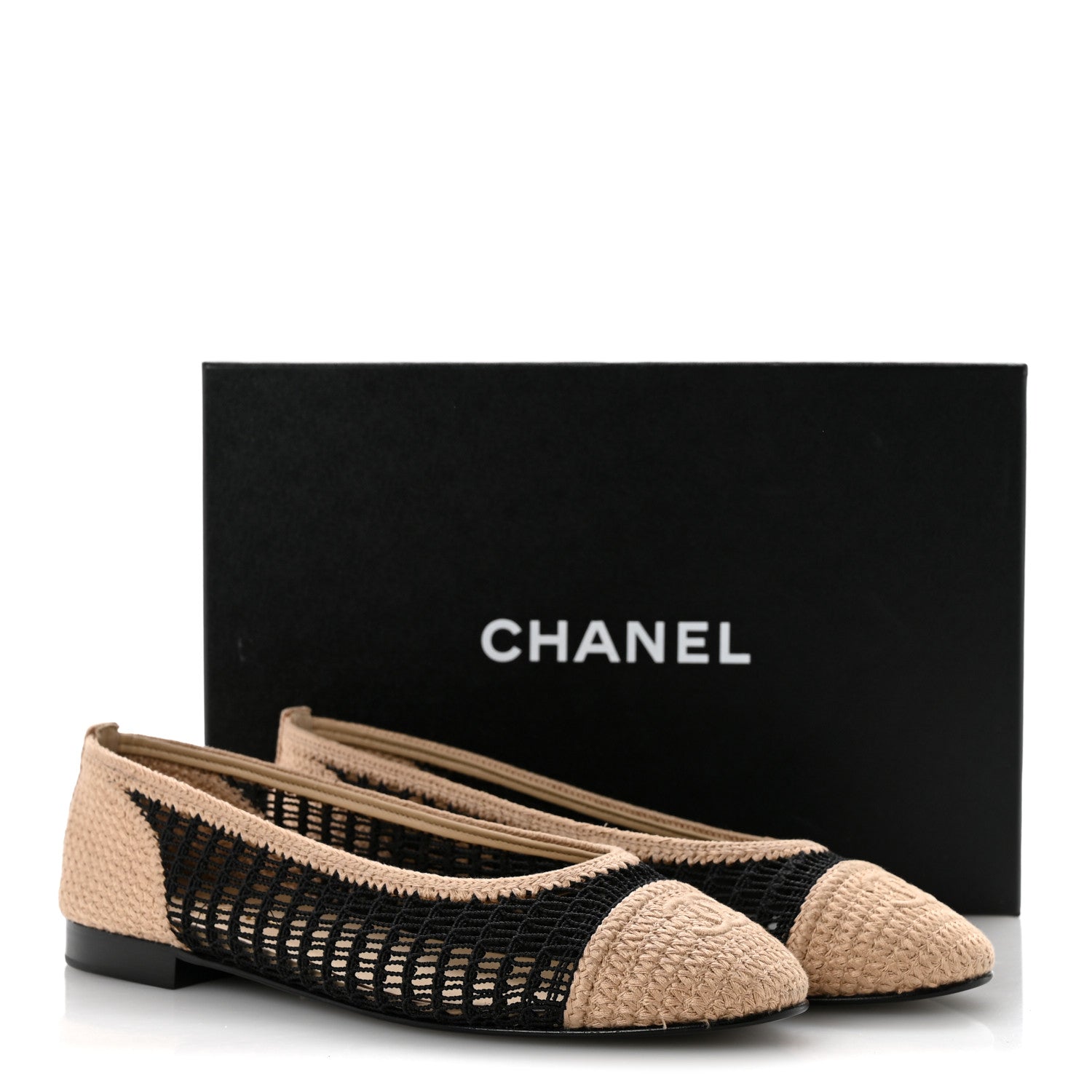 Chanel Raffia Cap Toe Ballerina Flats 40.5 Black Beige 10 of 10