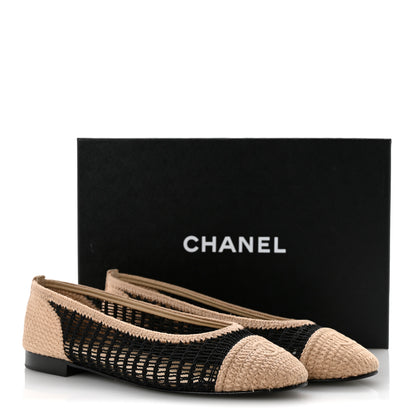 Chanel Raffia Cap Toe Ballerina Flats 40.5 Black Beige 10 of 10