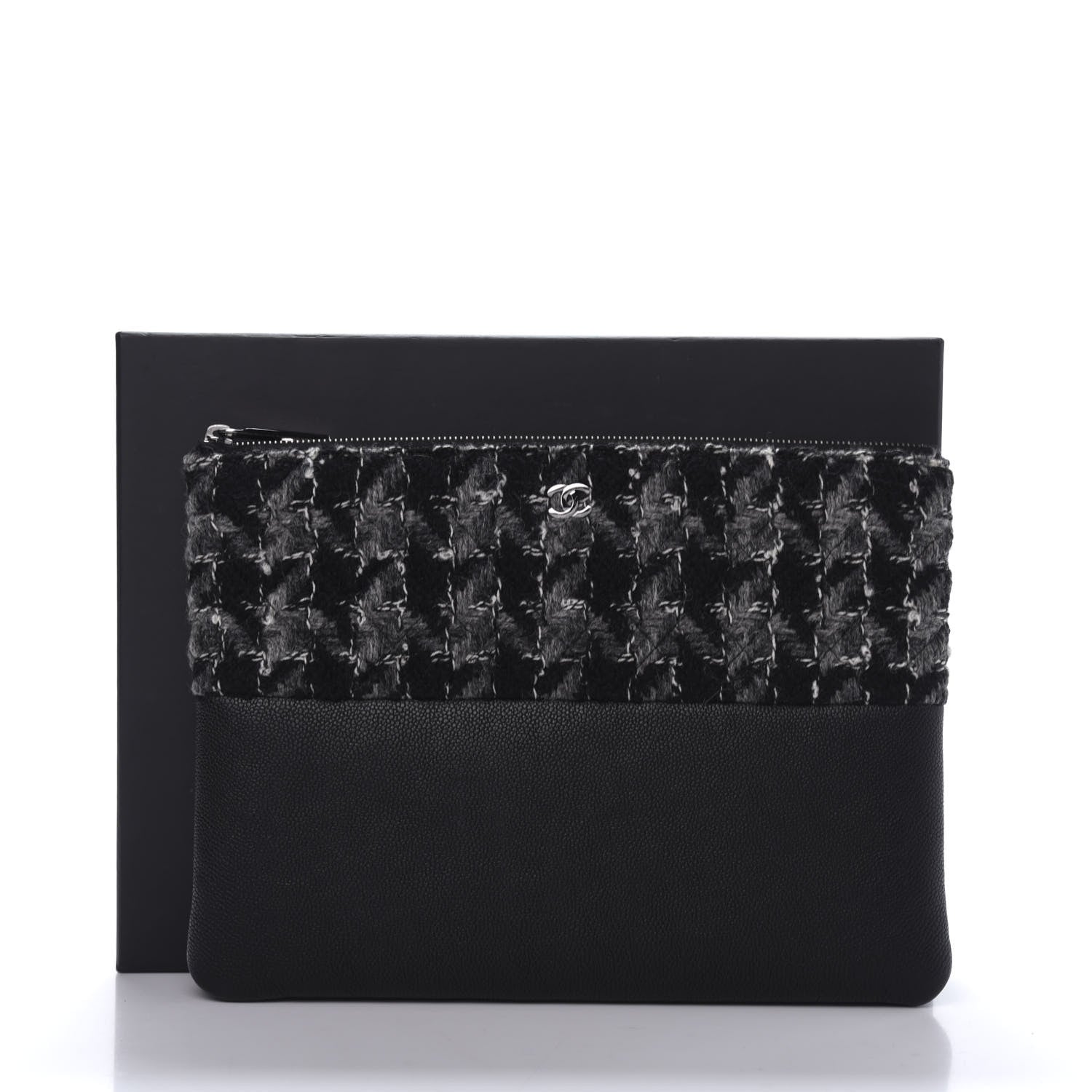Chanel Caviar Tweed Quilted Medium Cosmetic Pouch Black 10 of 10
