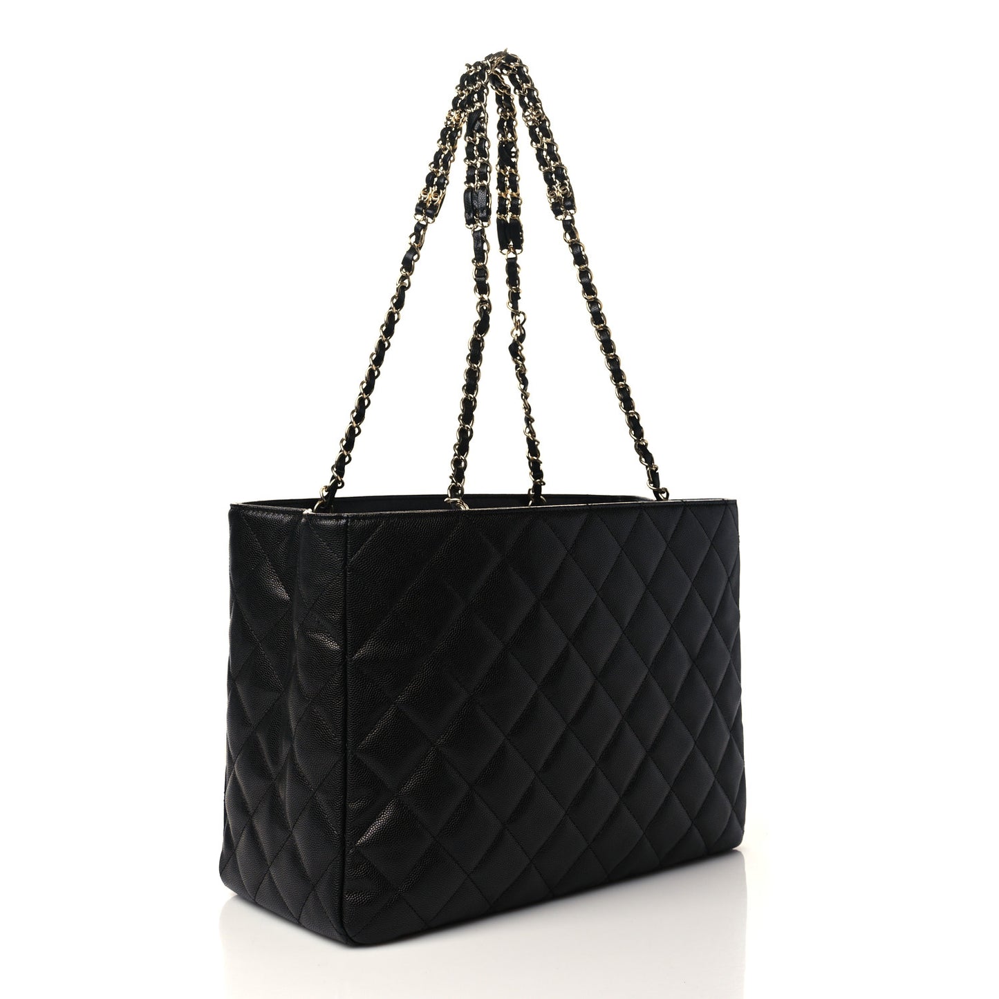 Caviar Quilted Large Classic Shopping Tote Black