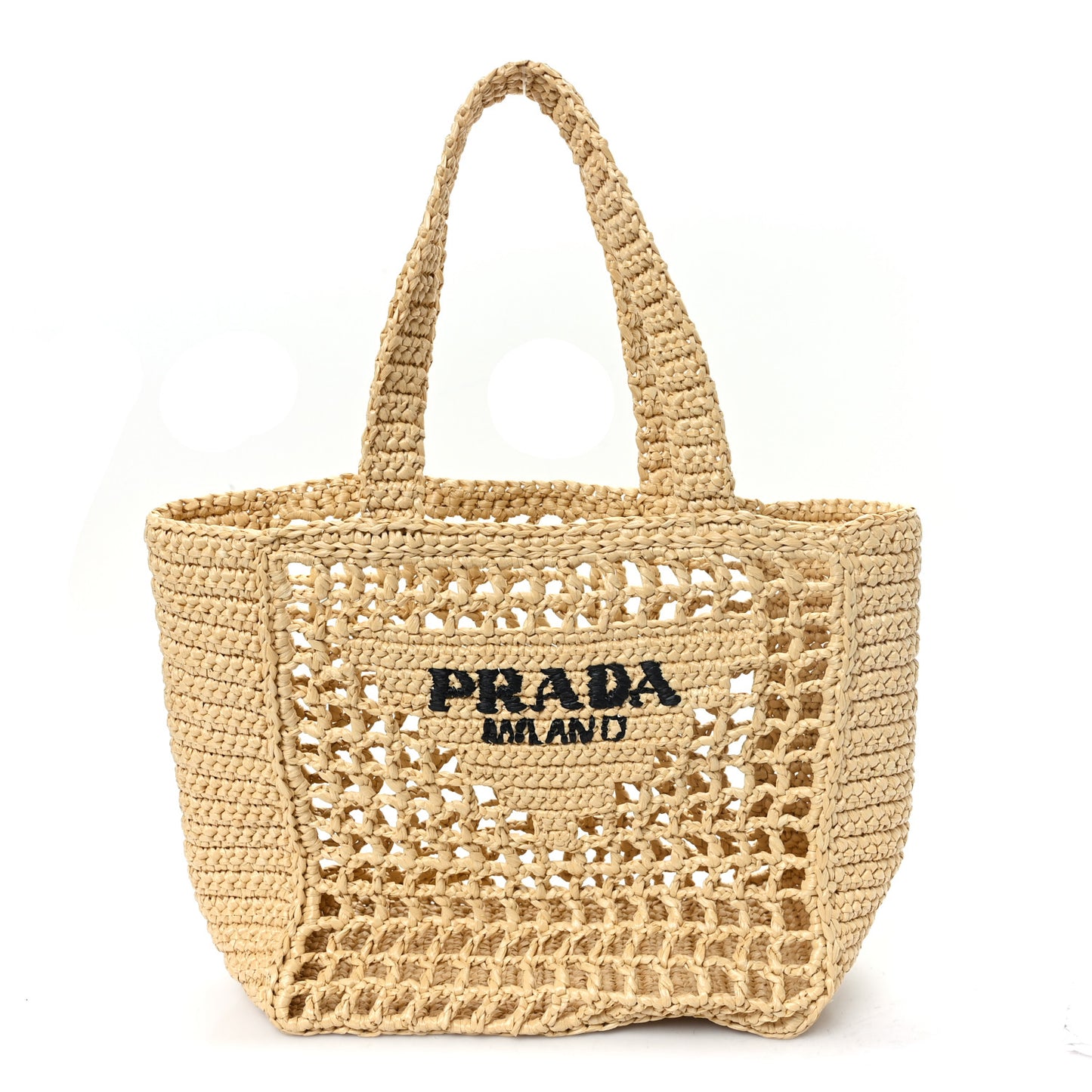 Yarn Raffia Effect Crochet Logo Embroidered Small Tote Bag Naturale