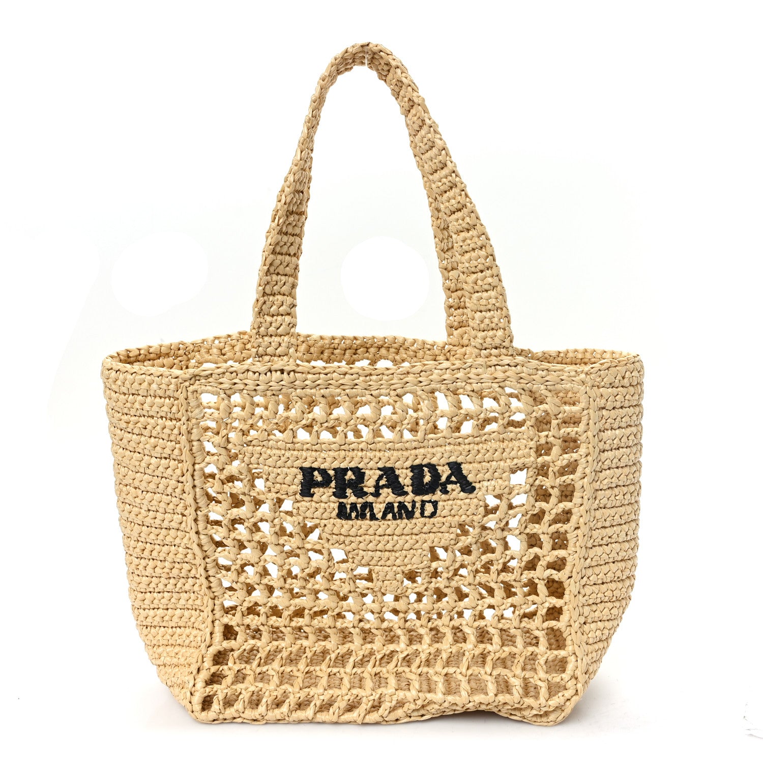 Prada Yarn Raffia Effect Crochet Logo Embroidered Small Tote Bag Naturale 1 of 9