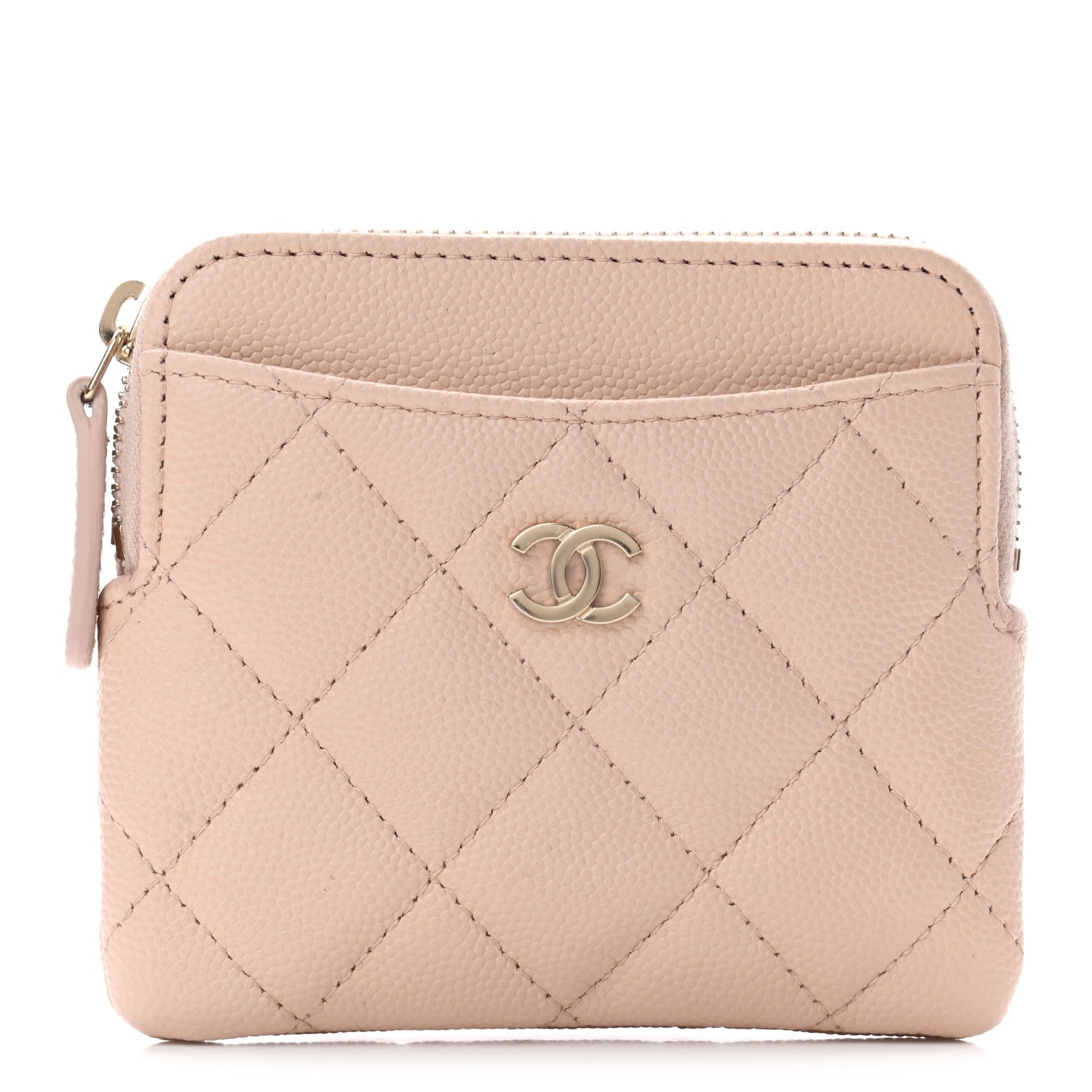 Chanel Caviar Quilted Zip Card Holder Wallet Light Beige 1 of 7