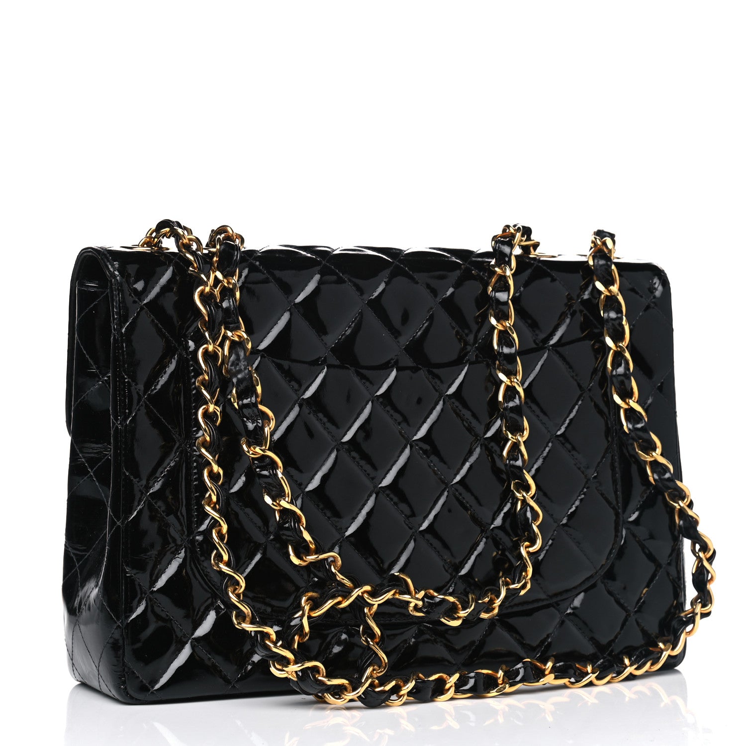 Chanel Patent Quilted XL Jumbo Single Flap Black 4 of 14