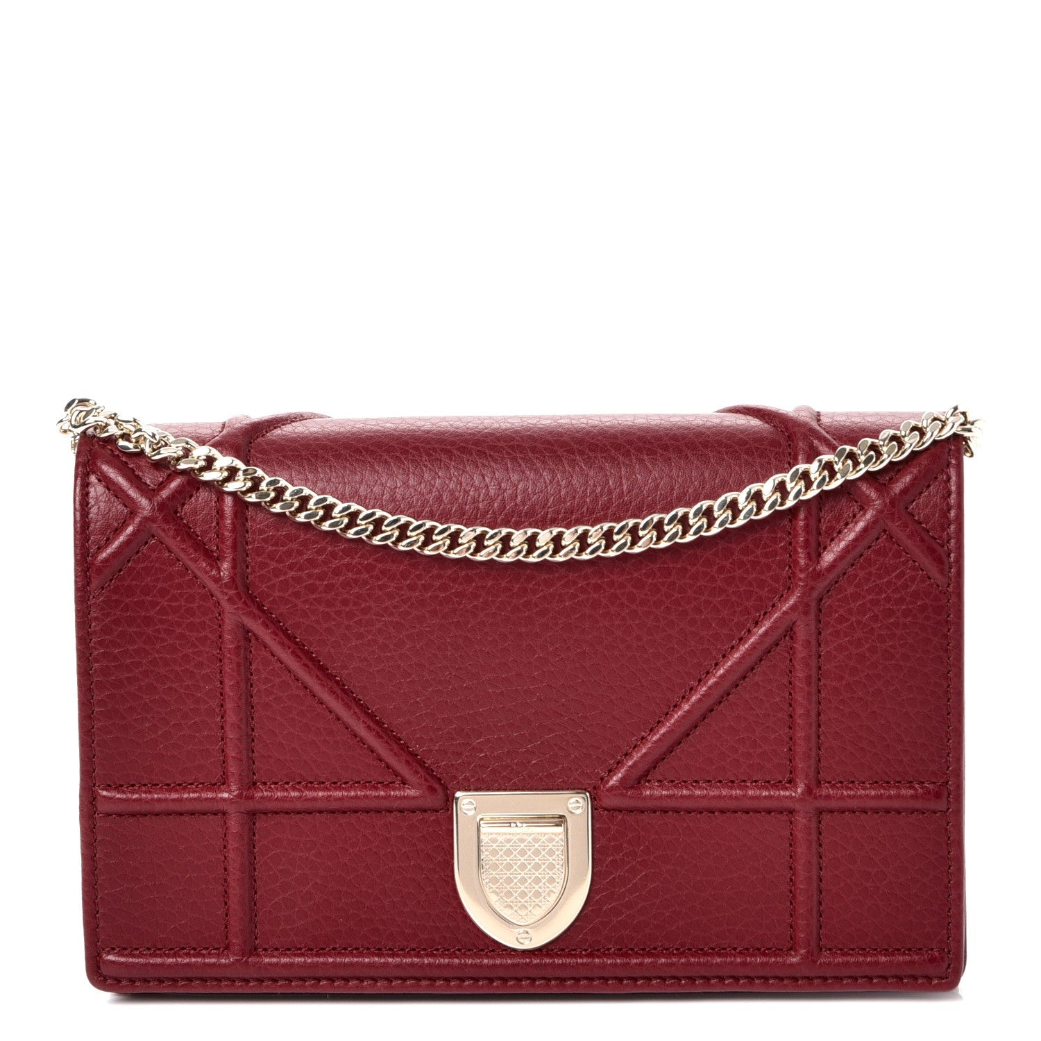 Christian Dior Grained Calfskin Diorama Wallet on Chain Pouch Burgundy 1 of 12