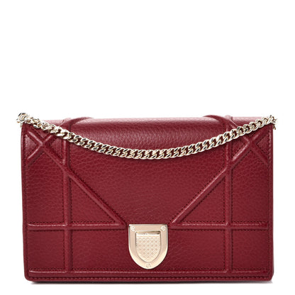 Christian Dior Grained Calfskin Diorama Wallet on Chain Pouch Burgundy 1 of 12