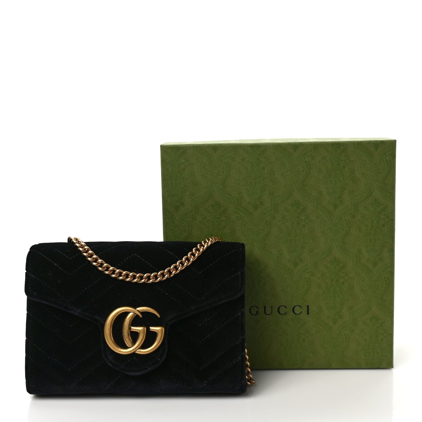 Velvet Matelasse GG Marmont Chain Wallet Black