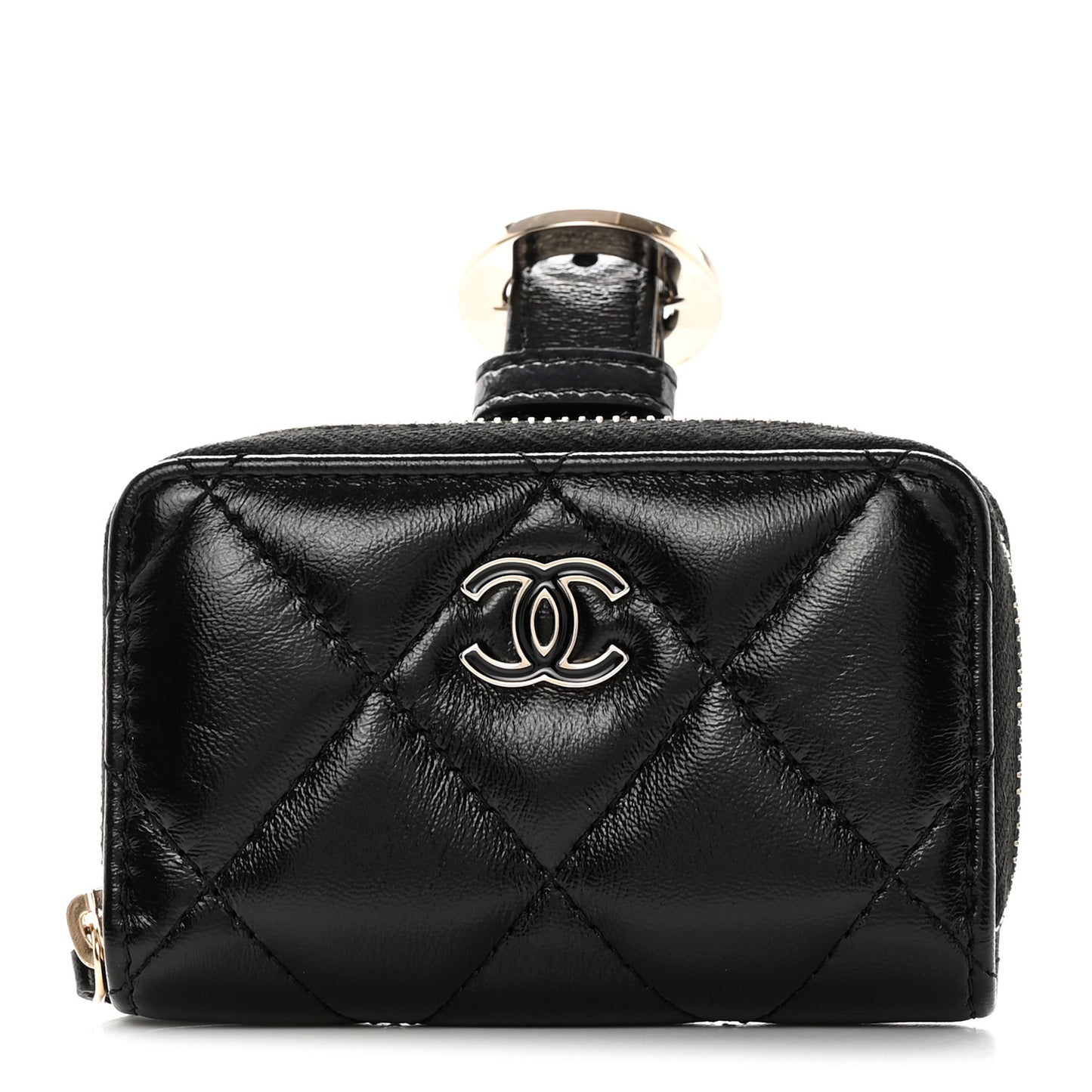 Shiny Lambskin Coin Purse Bracelet Black