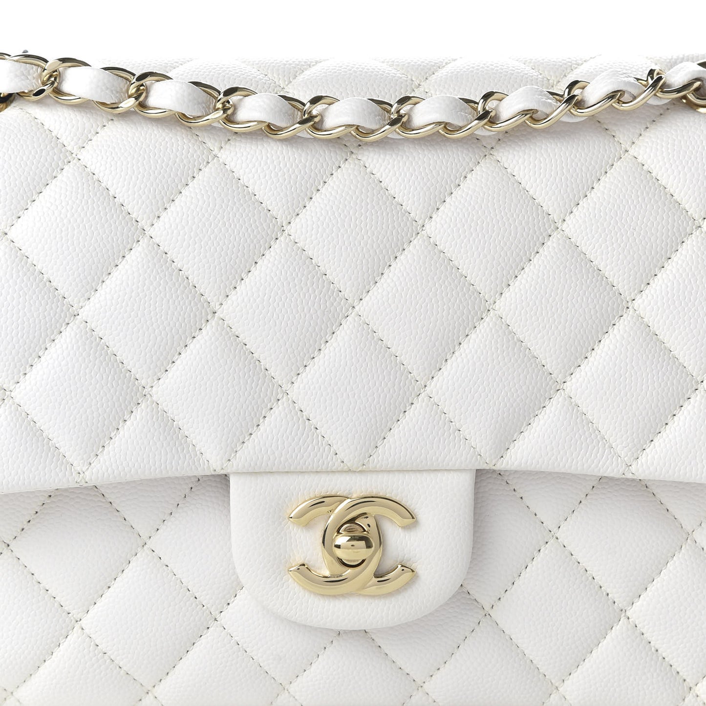 Caviar Quilted Medium Double Flap White