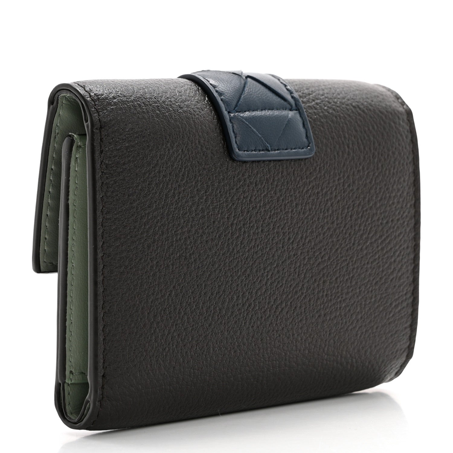 Bottega Veneta Lambskin Calfskin Tag Tri-Fold Zip Wallet Fondant Deep Blue 3 of 8