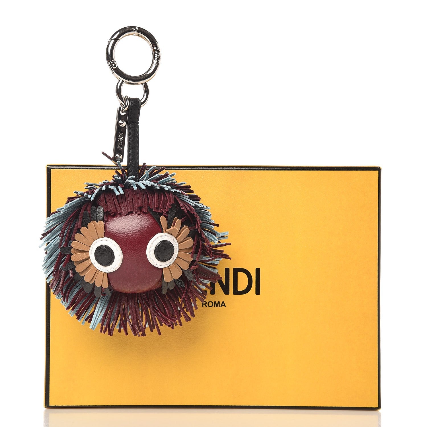Fendi Shiny Nappa Faces Fringe Bag Bug Charm Bordeaux Multicolor 4 of 4