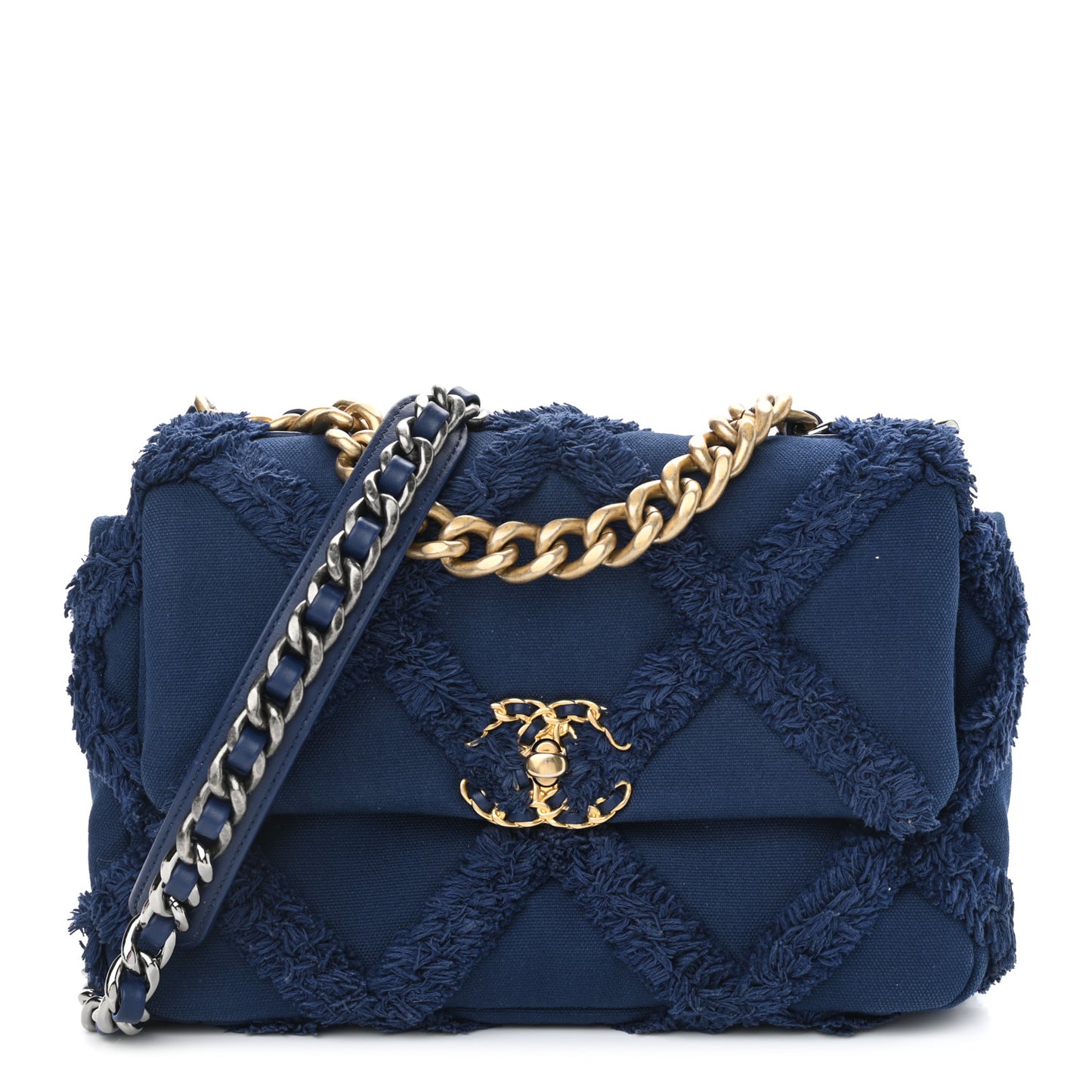 Cotton Canvas Quilted Medium Chanel 19 Flap Navy Blue