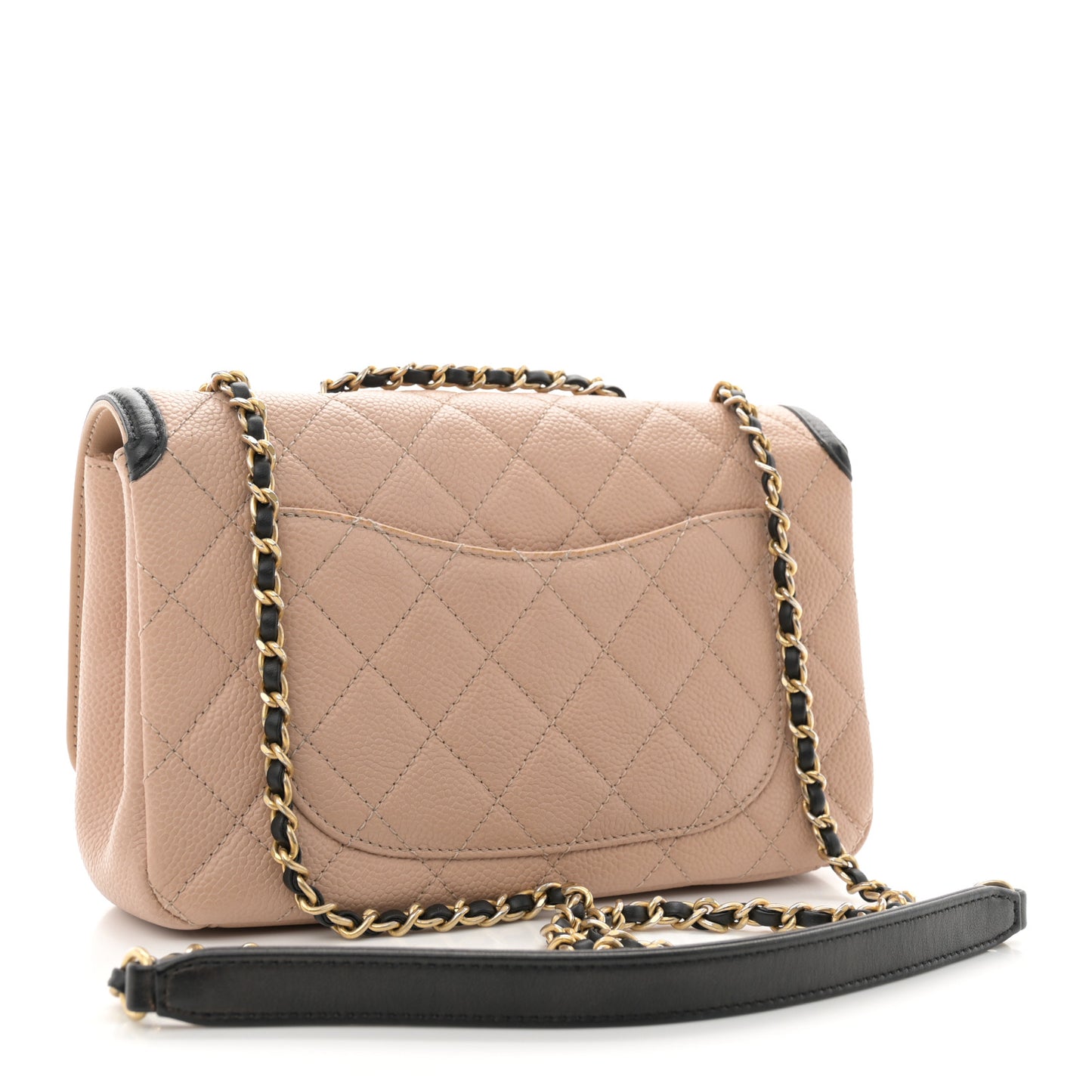 Caviar Quilted Small CC Filigree Flap Beige Black