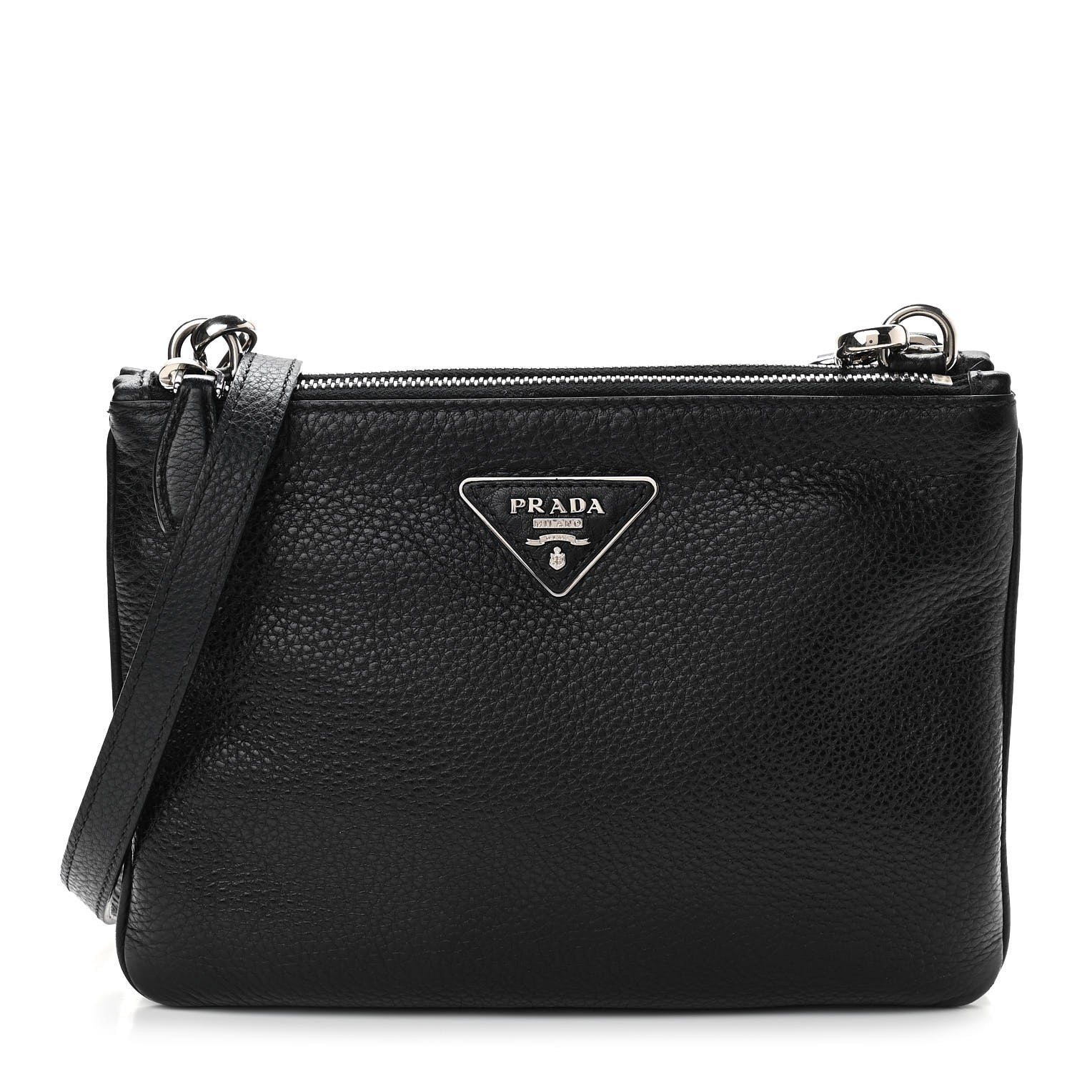 Prada Vitello Phenix Double Zip Crossbody Bag Black 1 of 12